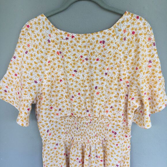 Free People Full Bloom Dress XS Floral Smocked Midi V-Neck Boho Cottage - Picture 12 of 16